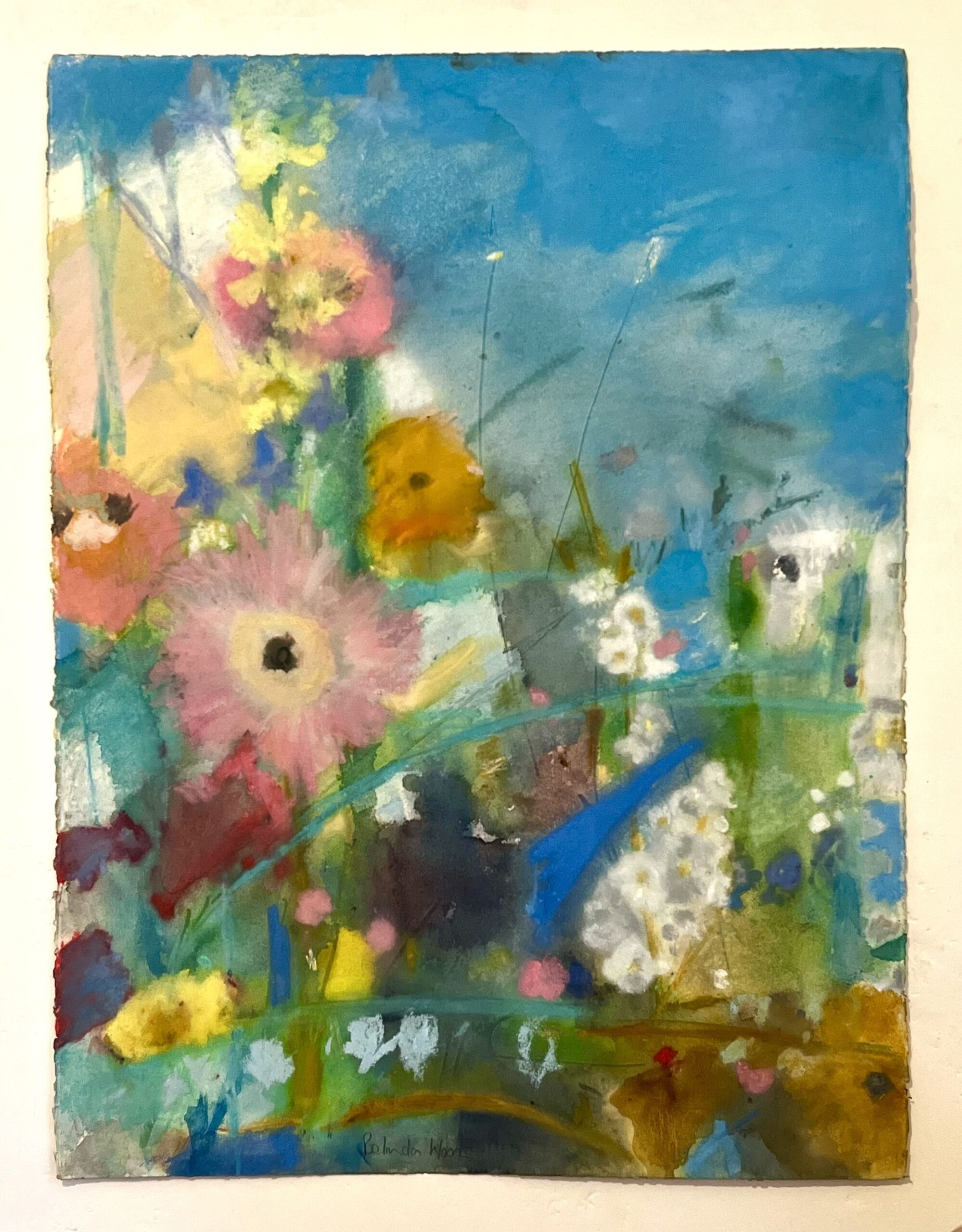 Beautiful Large Painting Of Summer Garden Blooms In Pastels On Heavy Watercolour Paper Signed By London Artist Belinda Woods