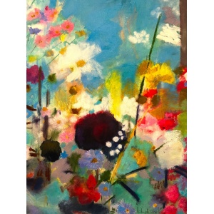 Beautiful Large Painting Of Summer Garden Blooms In Pastels On Heavy Watercolour Paper Signed By London Artist Belinda Woods