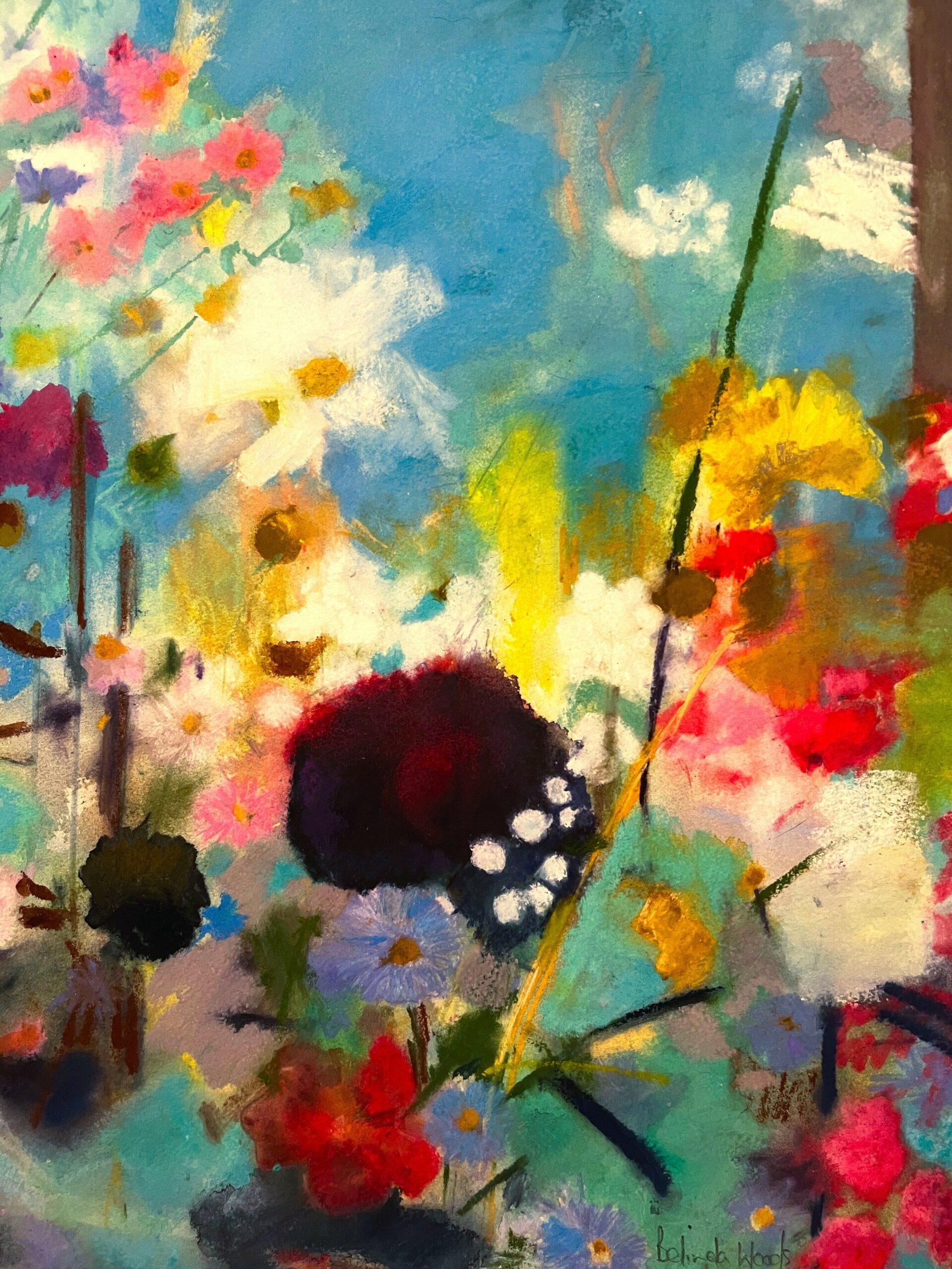 Beautiful Large Painting Of Summer Garden Blooms In Pastels On Heavy Watercolour Paper Signed By London Artist Belinda Woods