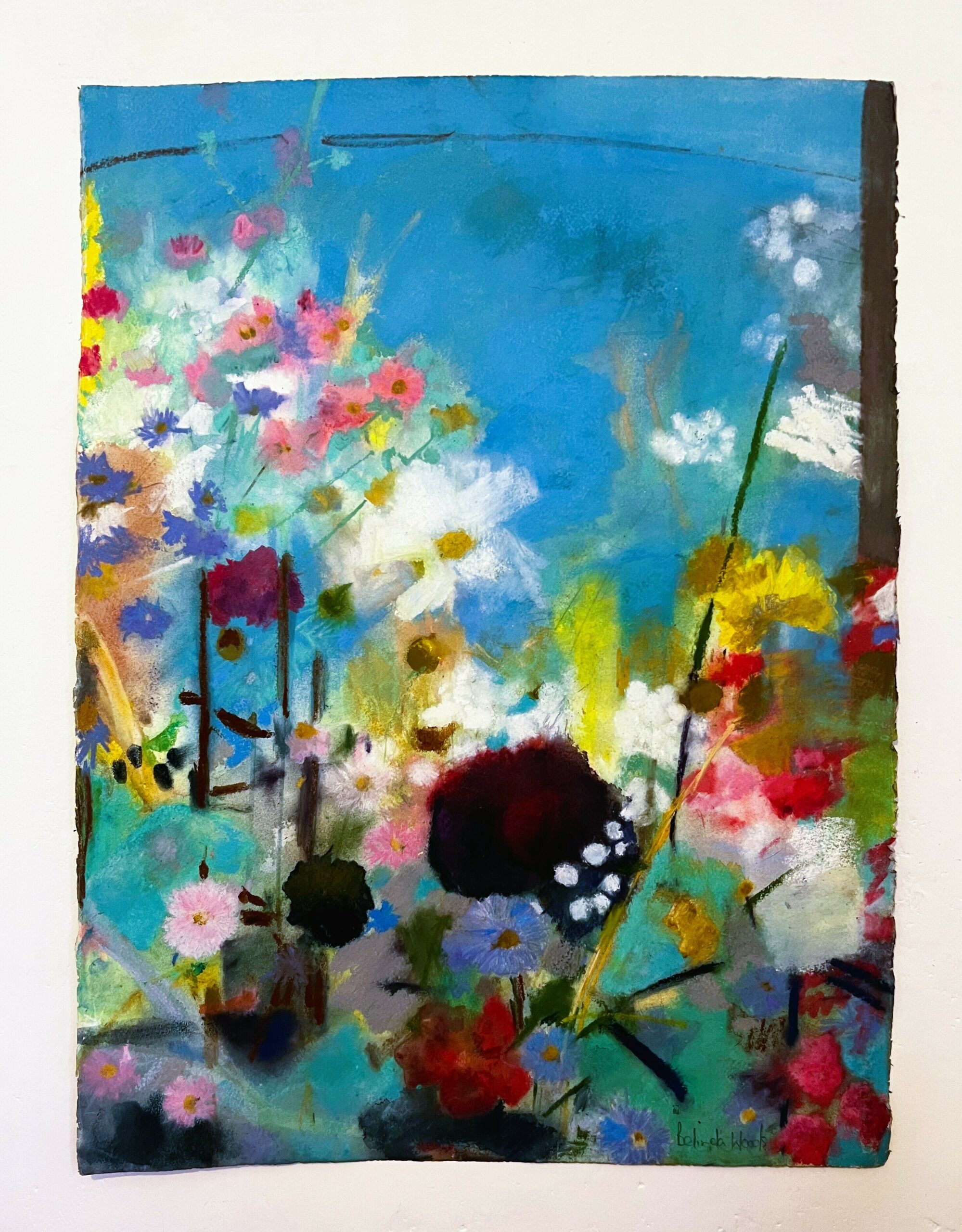 Beautiful Large Painting Of Summer Garden Blooms In Pastels On Heavy Watercolour Paper Signed By London Artist Belinda Woods