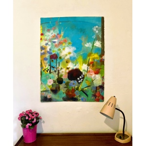 Beautiful Large Painting Of Summer Garden Blooms In Pastels On Heavy Watercolour Paper Signed By London Artist Belinda Woods