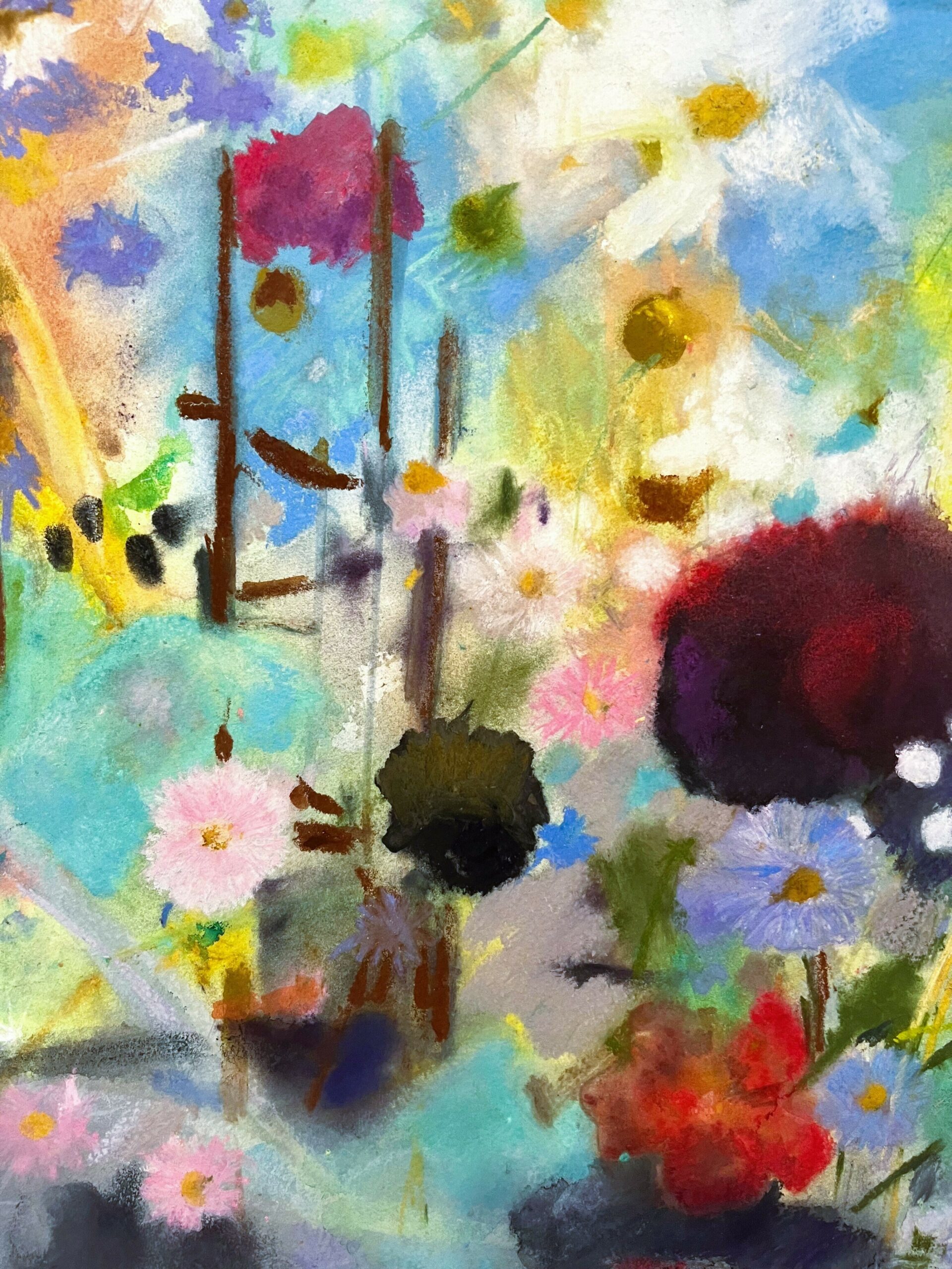 Beautiful Large Painting Of Summer Garden Blooms In Pastels On Heavy Watercolour Paper Signed By London Artist Belinda Woods