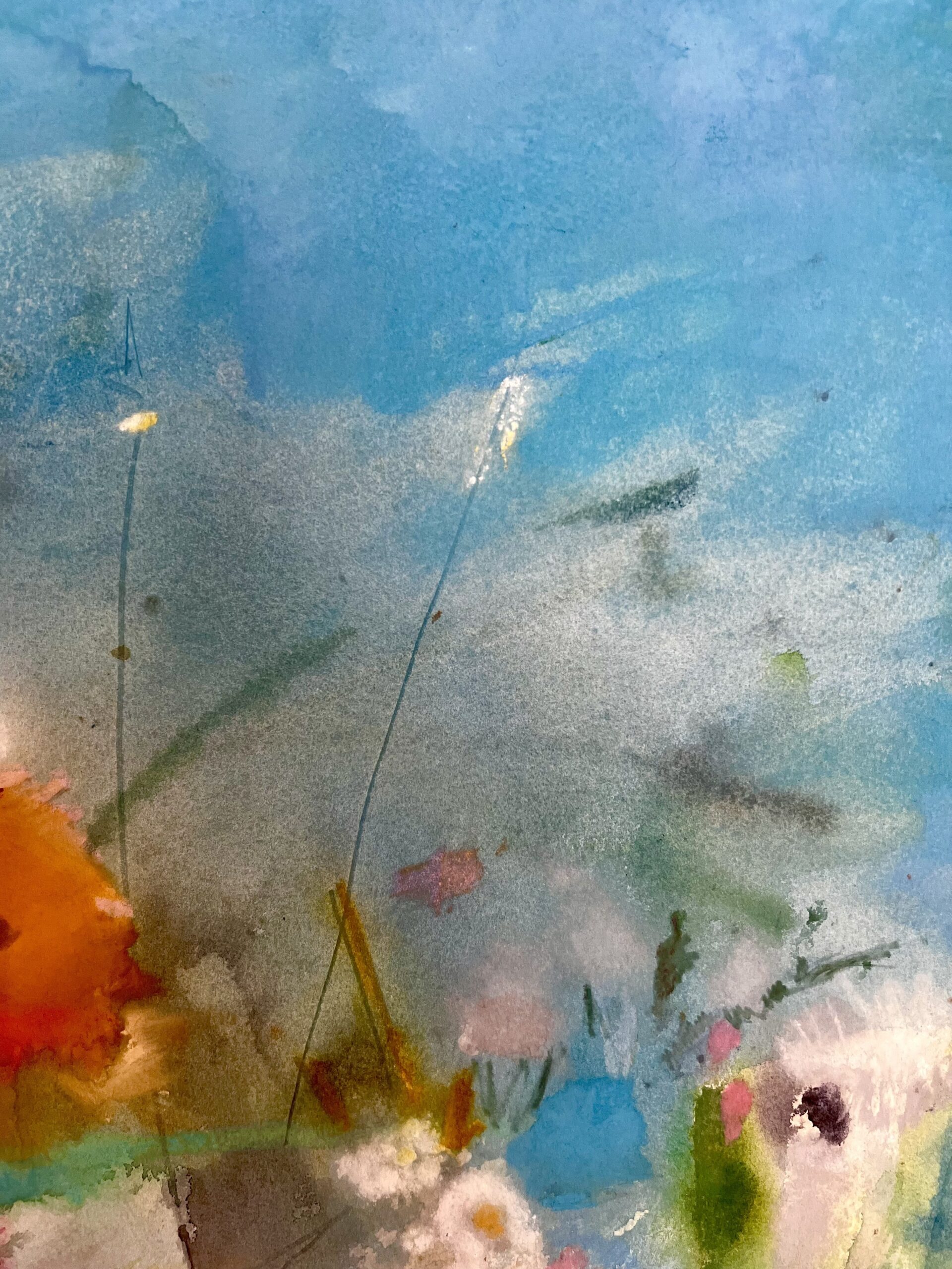 Beautiful Large Painting Of Summer Garden Blooms In Pastels On Heavy Watercolour Paper Signed By London Artist Belinda Woods