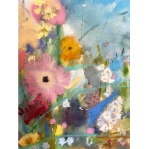 Beautiful Large Painting Of Summer Garden Blooms In Pastels On Heavy Watercolour Paper Signed By London Artist Belinda Woods