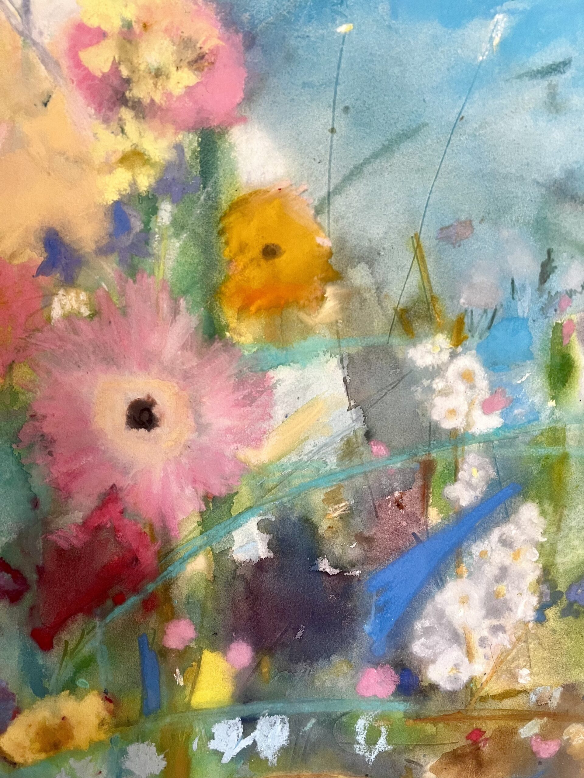Beautiful Large Painting Of Summer Garden Blooms In Pastels On Heavy Watercolour Paper Signed By London Artist Belinda Woods
