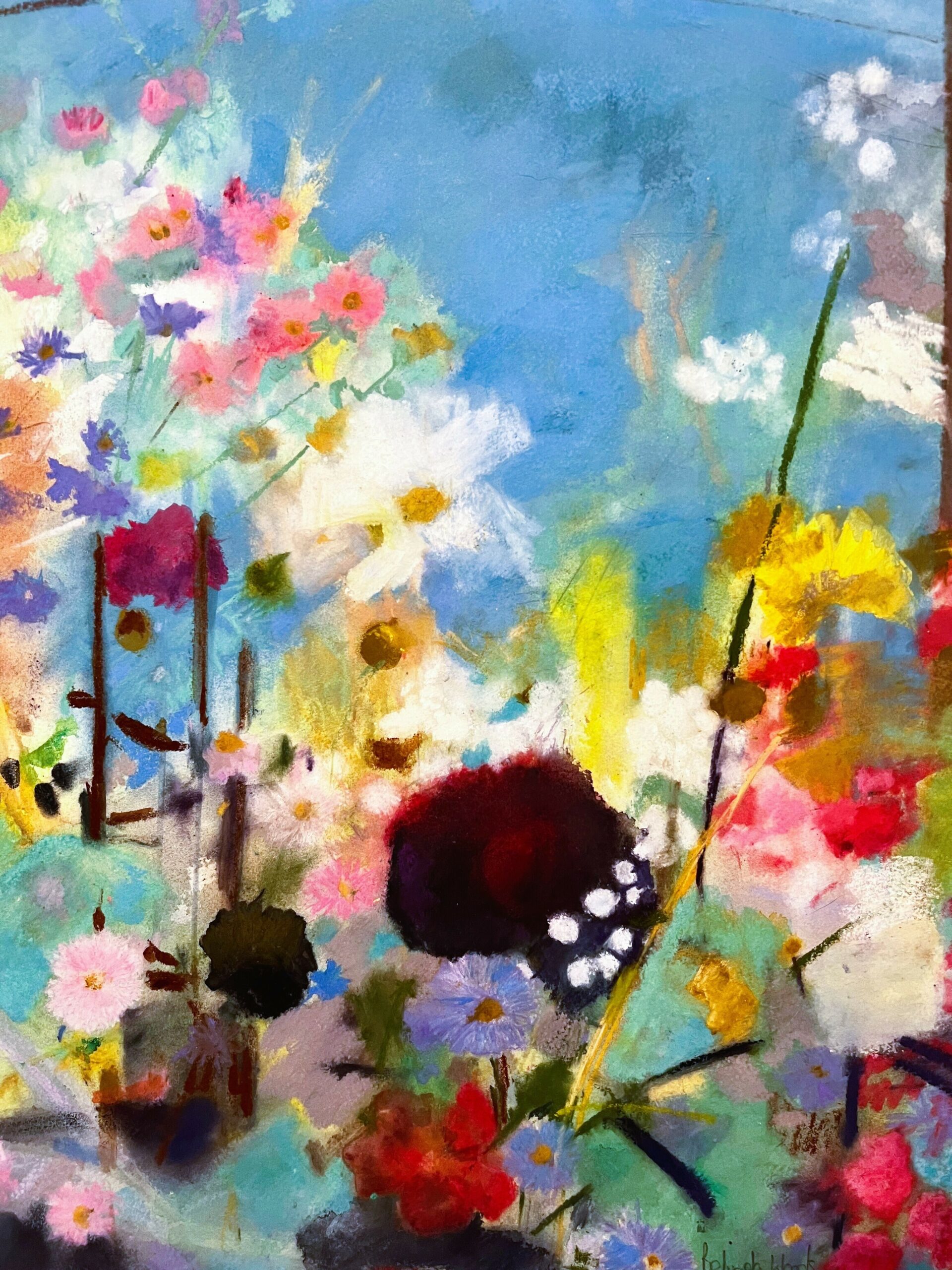 Beautiful Large Painting Of Summer Garden Blooms In Pastels On Heavy Watercolour Paper Signed By London Artist Belinda Woods