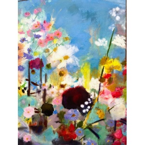 Beautiful Large Painting Of Summer Garden Blooms In Pastels On Heavy Watercolour Paper Signed By London Artist Belinda Woods