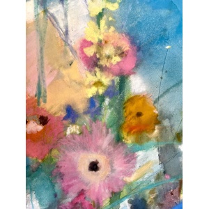 Beautiful Large Painting Of Summer Garden Blooms In Pastels On Heavy Watercolour Paper Signed By London Artist Belinda Woods
