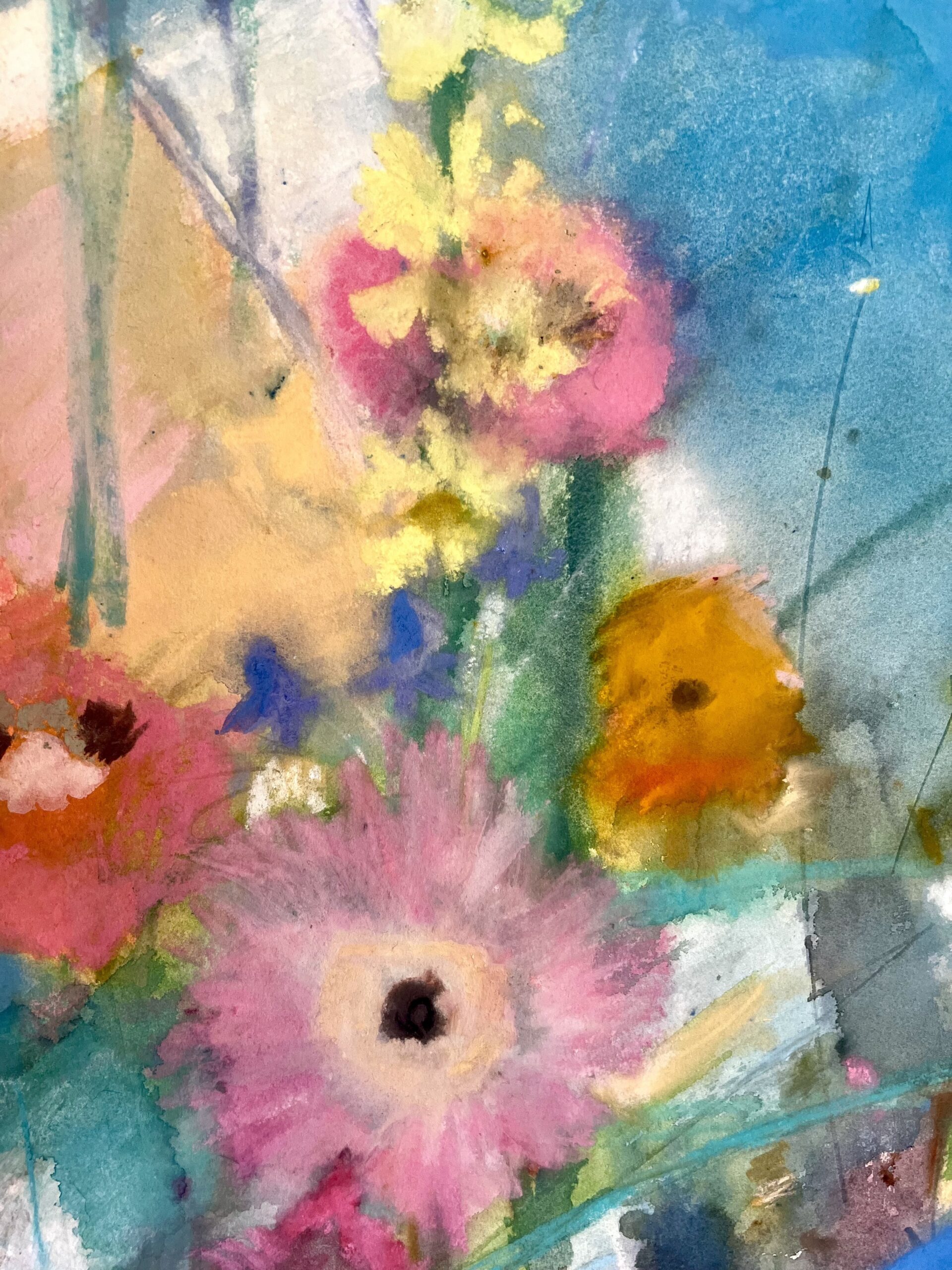Beautiful Large Painting Of Summer Garden Blooms In Pastels On Heavy Watercolour Paper Signed By London Artist Belinda Woods