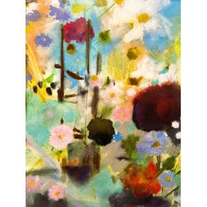 Beautiful Large Painting Of Summer Garden Blooms In Pastels On Heavy Watercolour Paper Signed By London Artist Belinda Woods