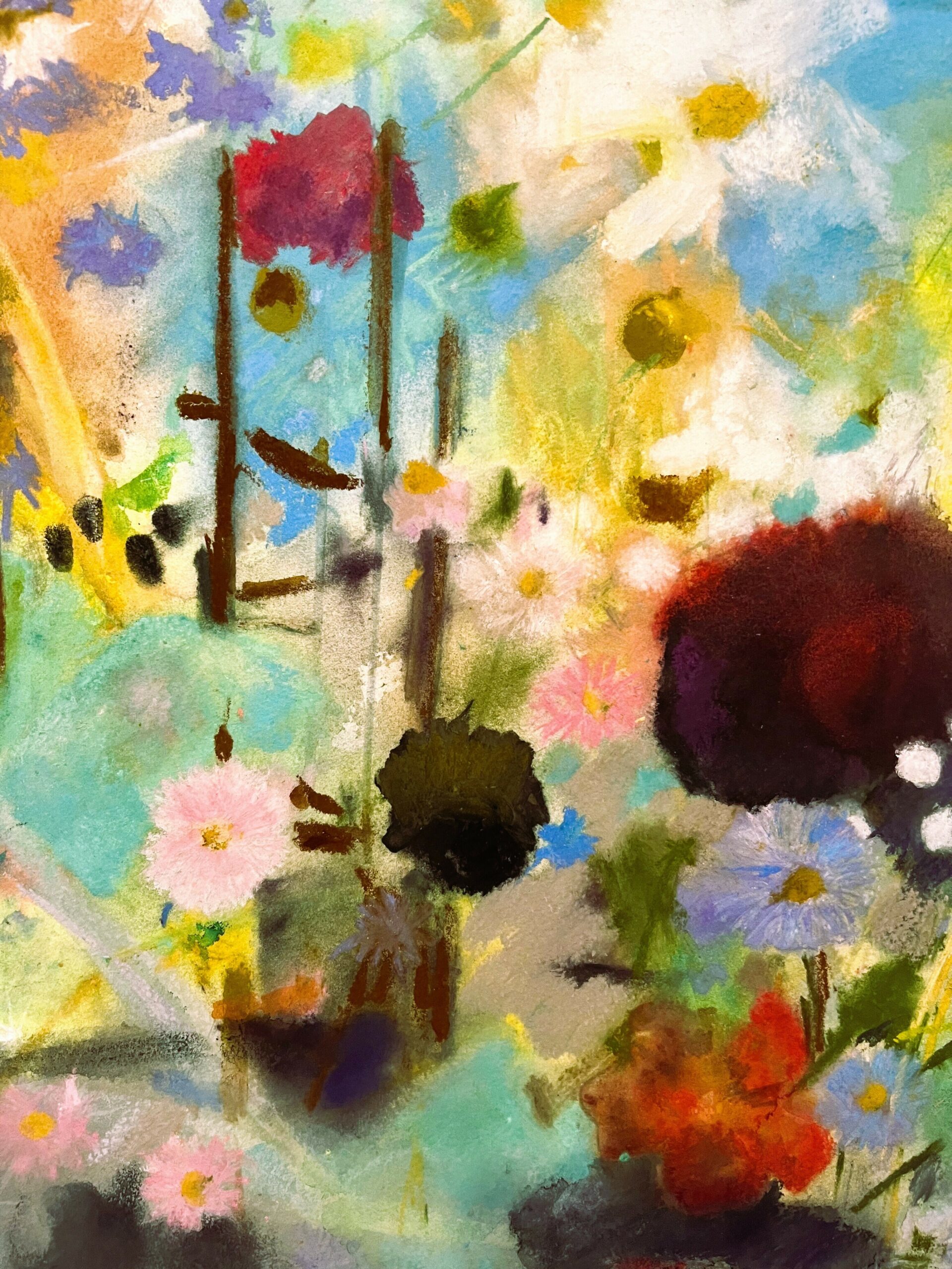 Beautiful Large Painting Of Summer Garden Blooms In Pastels On Heavy Watercolour Paper Signed By London Artist Belinda Woods