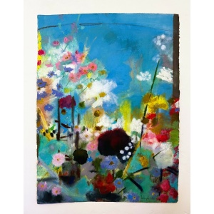 Beautiful Large Painting Of Summer Garden Blooms In Pastels On Heavy Watercolour Paper Signed By London Artist Belinda Woods
