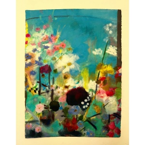Beautiful Large Painting Of Summer Garden Blooms In Pastels On Heavy Watercolour Paper Signed By London Artist Belinda Woods