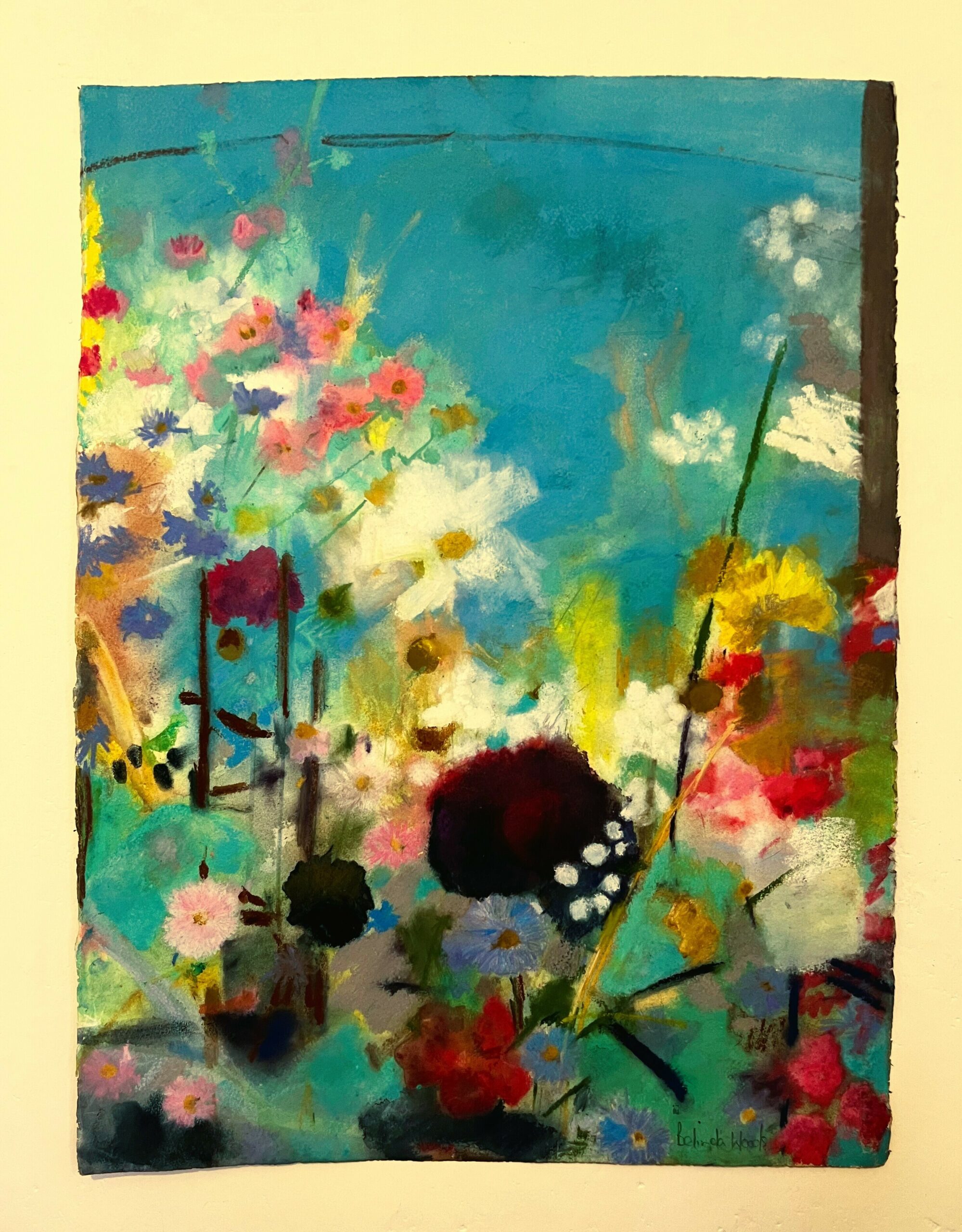 Beautiful Large Painting Of Summer Garden Blooms In Pastels On Heavy Watercolour Paper Signed By London Artist Belinda Woods