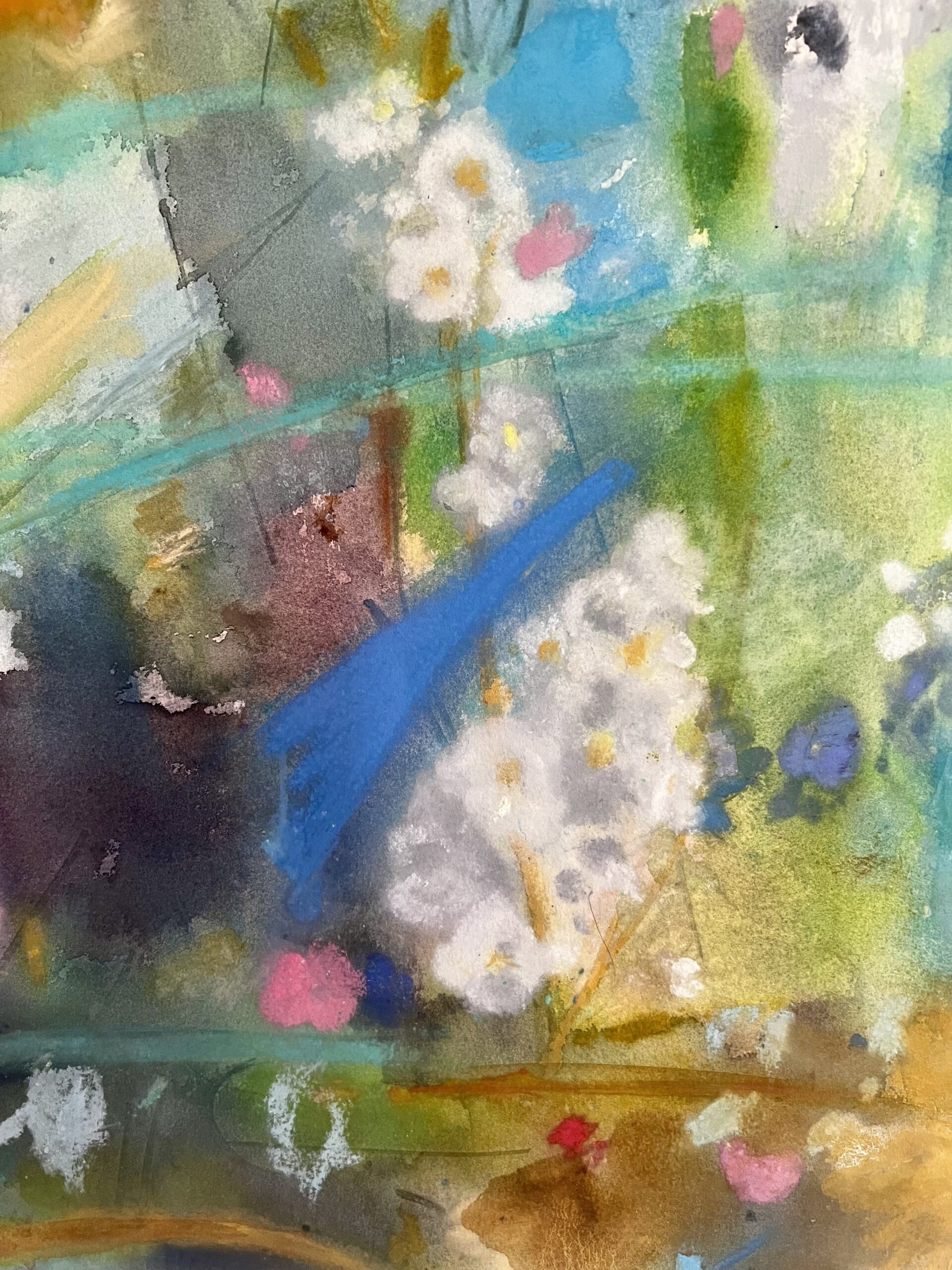 Beautiful Large Painting Of Summer Garden Blooms In Pastels On Heavy Watercolour Paper Signed By London Artist Belinda Woods