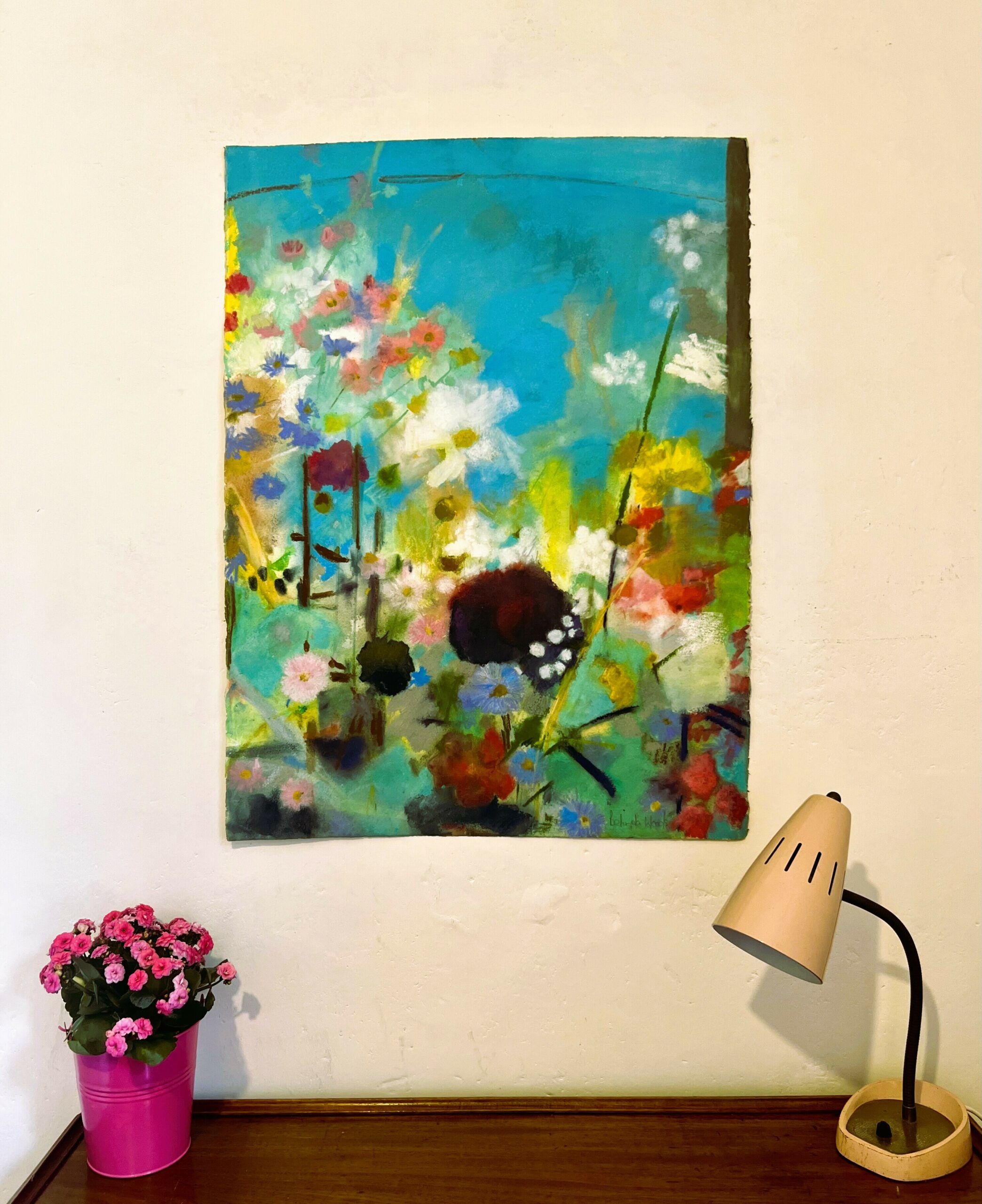 Beautiful Large Painting Of Summer Garden Blooms In Pastels On Heavy Watercolour Paper Signed By London Artist Belinda Woods