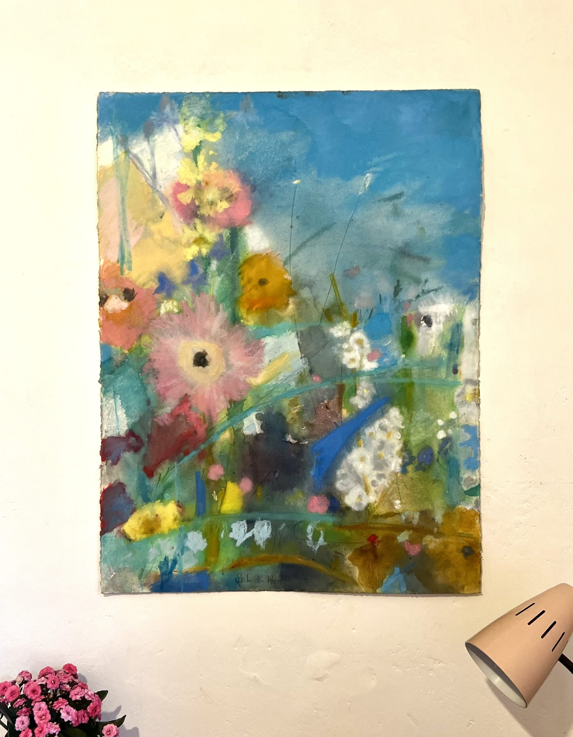 Beautiful Large Painting Of Summer Garden Blooms In Pastels On Heavy Watercolour Paper Signed By London Artist Belinda Woods