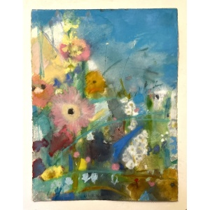Beautiful Large Painting Of Summer Garden Blooms In Pastels On Heavy Watercolour Paper Signed By London Artist Belinda Woods