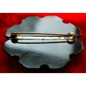 Rare Large Mid Victorian Whitby Jet Finely Carved Brooch With Highly Polished Florals C. 1860/70