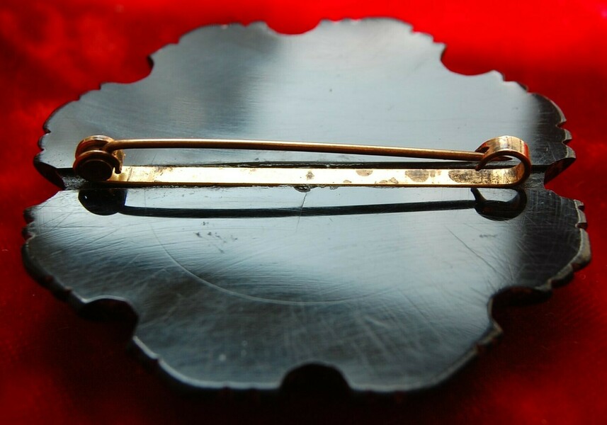Rare Large Mid Victorian Whitby Jet Finely Carved Brooch With Highly Polished Florals C. 1860/70