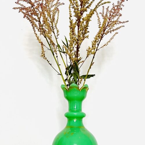 Fabulous Antique Mid C19th Baccarat French Green Opaline Glass Bell Shaped Scent Bottle Can Be Used As A Vase