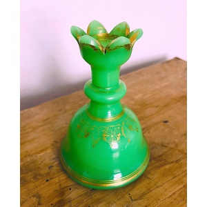 Fabulous Antique Mid C19th Baccarat French Green Opaline Glass Bell Shaped Scent Bottle Can Be Used As A Vase