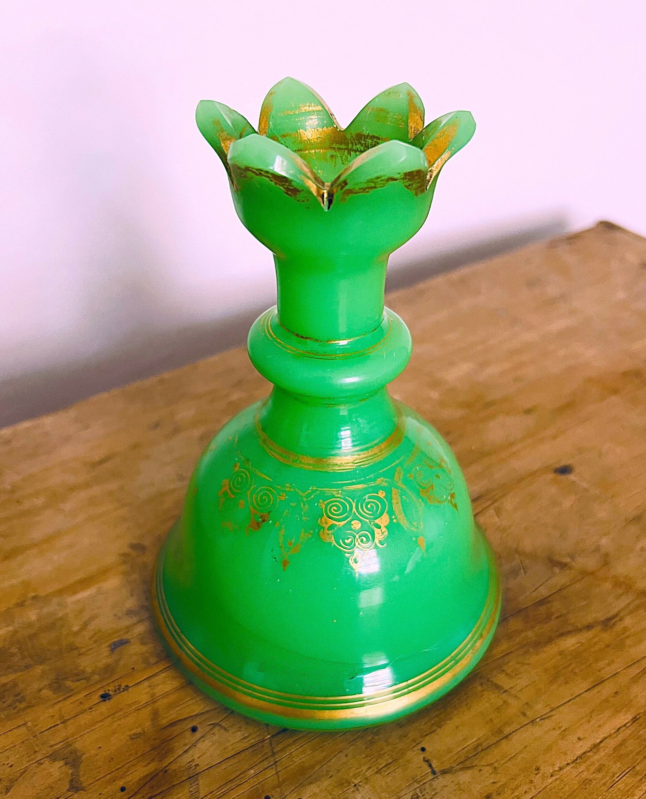Fabulous Antique Mid C19th Baccarat French Green Opaline Glass Bell Shaped Scent Bottle Can Be Used As A Vase