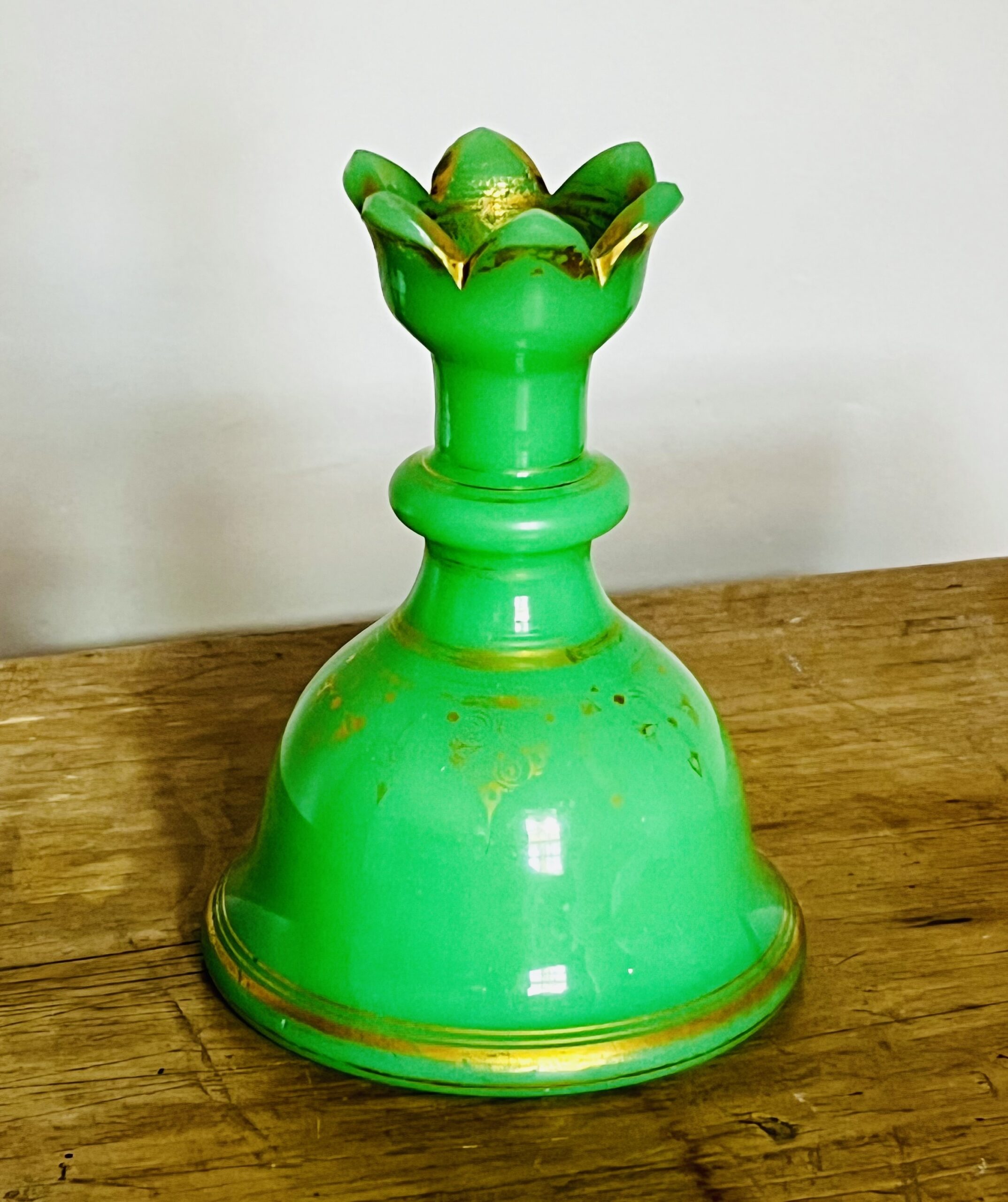 Fabulous Antique Mid C19th Baccarat French Green Opaline Glass Bell Shaped Scent Bottle Can Be Used As A Vase