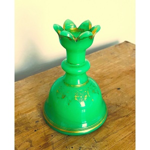 Fabulous Antique Mid C19th Baccarat French Green Opaline Glass Bell Shaped Scent Bottle Can Be Used As A Vase