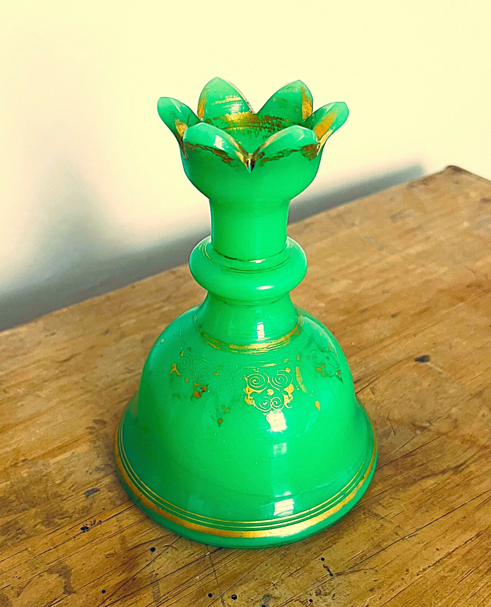 Fabulous Antique Mid C19th Baccarat French Green Opaline Glass Bell Shaped Scent Bottle Can Be Used As A Vase