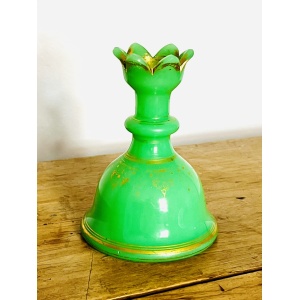 Fabulous Antique Mid C19th Baccarat French Green Opaline Glass Bell Shaped Scent Bottle Can Be Used As A Vase