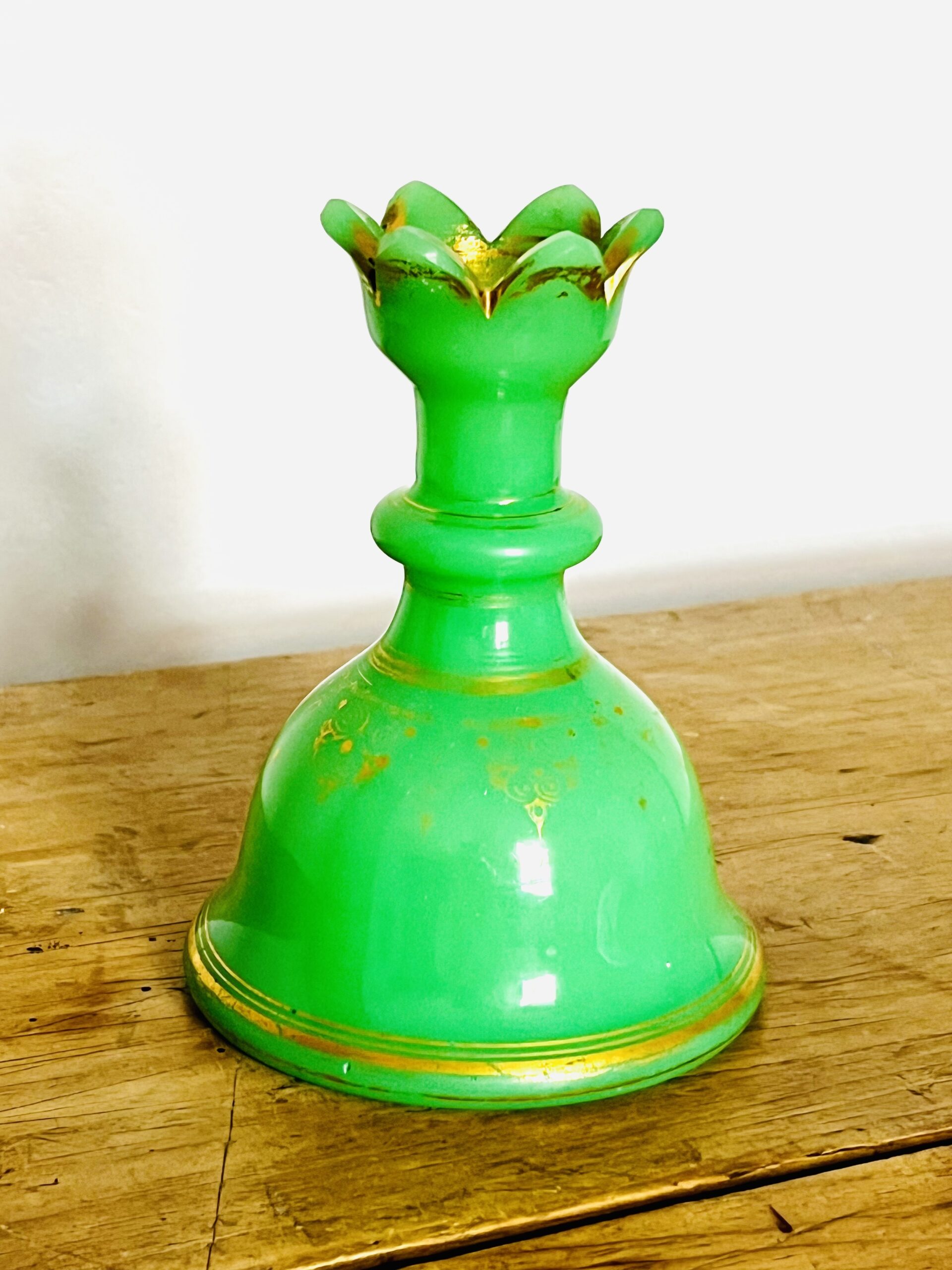 Fabulous Antique Mid C19th Baccarat French Green Opaline Glass Bell Shaped Scent Bottle Can Be Used As A Vase