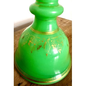 Fabulous Antique Mid C19th Baccarat French Green Opaline Glass Bell Shaped Scent Bottle Can Be Used As A Vase