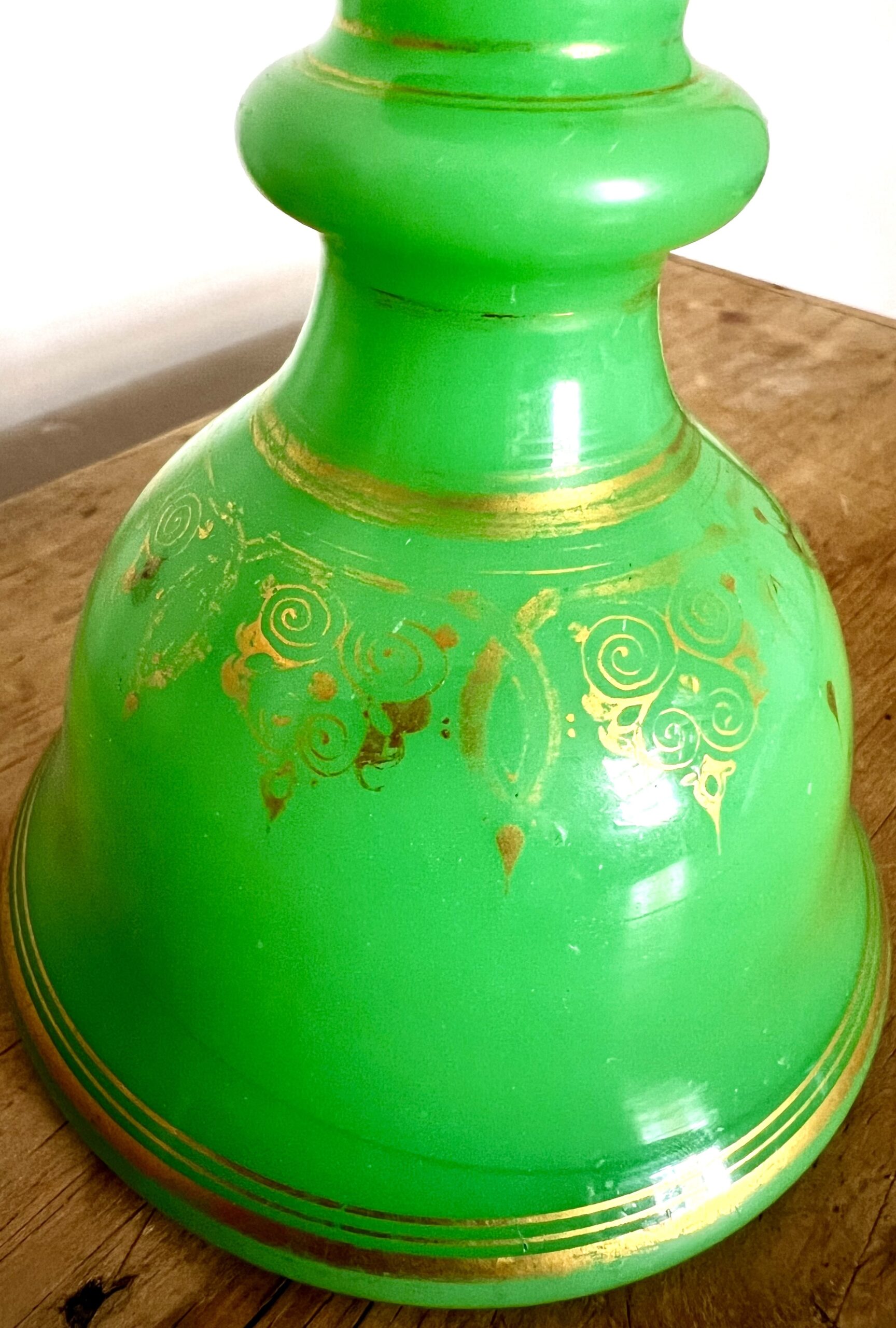 Fabulous Antique Mid C19th Baccarat French Green Opaline Glass Bell Shaped Scent Bottle Can Be Used As A Vase