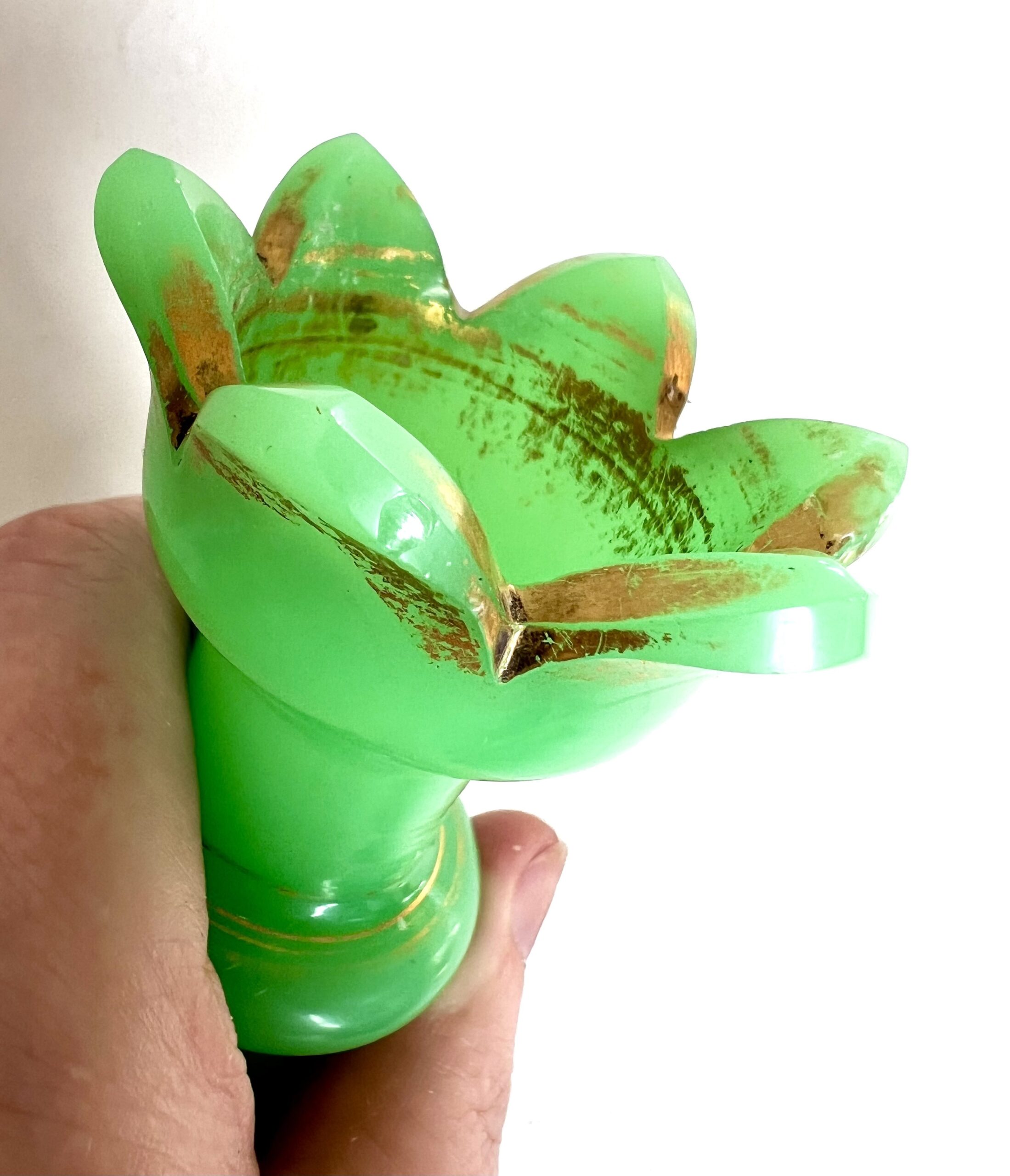 Fabulous Antique Mid C19th Baccarat French Green Opaline Glass Bell Shaped Scent Bottle Can Be Used As A Vase
