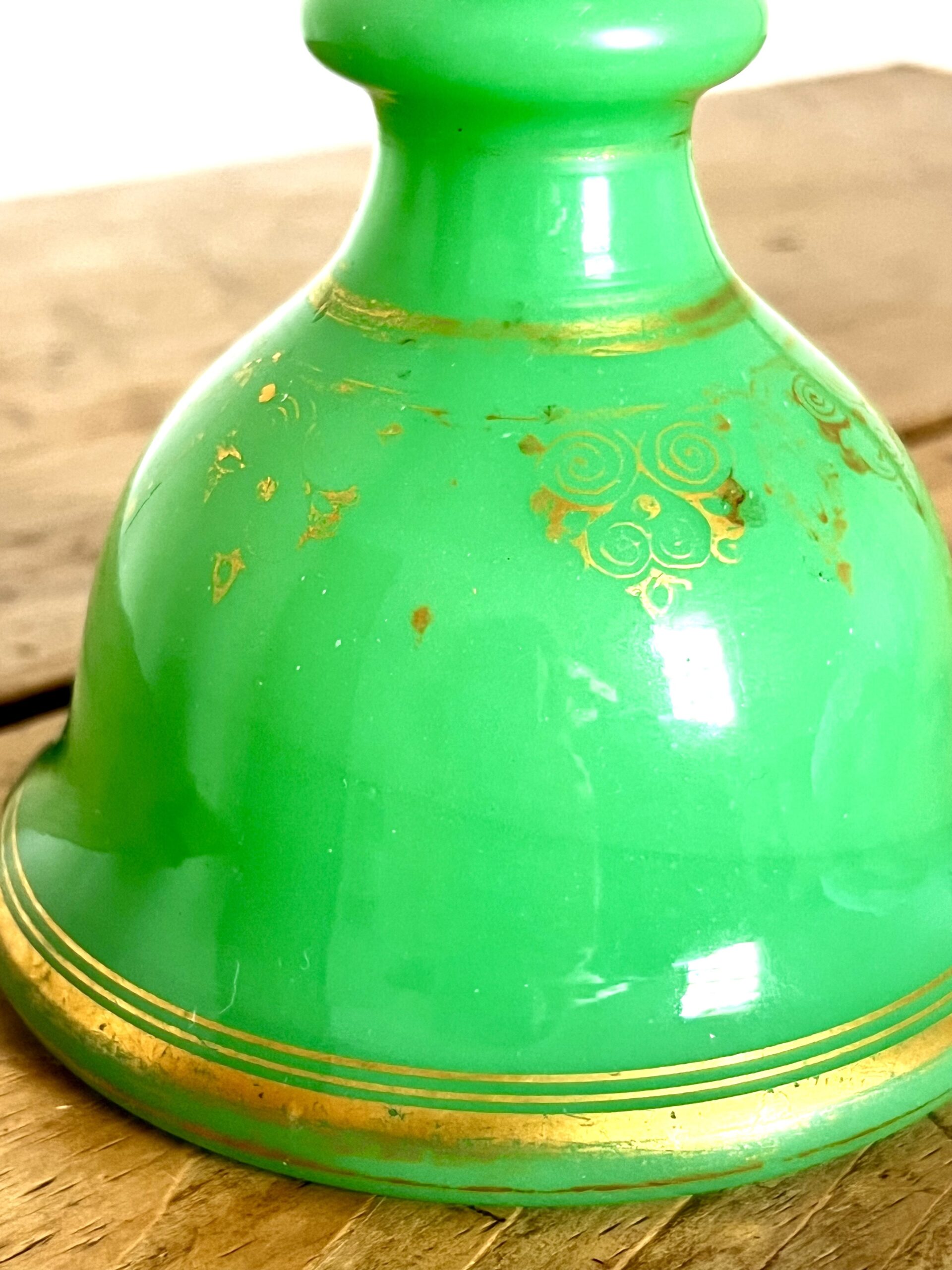 Fabulous Antique Mid C19th Baccarat French Green Opaline Glass Bell Shaped Scent Bottle Can Be Used As A Vase