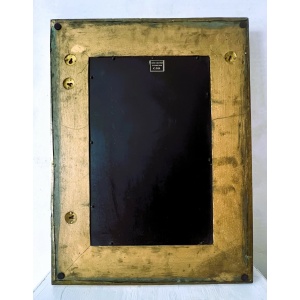 Large Vintage Embossed Brass Wall Mirror With Wooden Backing And Two Way Hanging