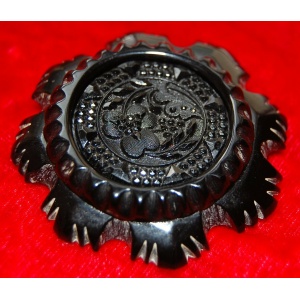 Rare Large Mid Victorian Whitby Jet Finely Carved Brooch With Highly Polished Florals C. 1860/70