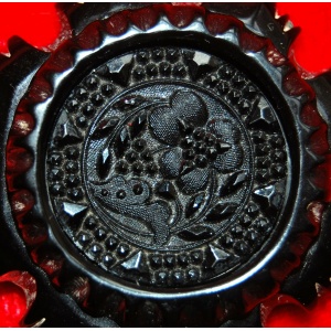 Rare Large Mid Victorian Whitby Jet Finely Carved Brooch With Highly Polished Florals C. 1860/70