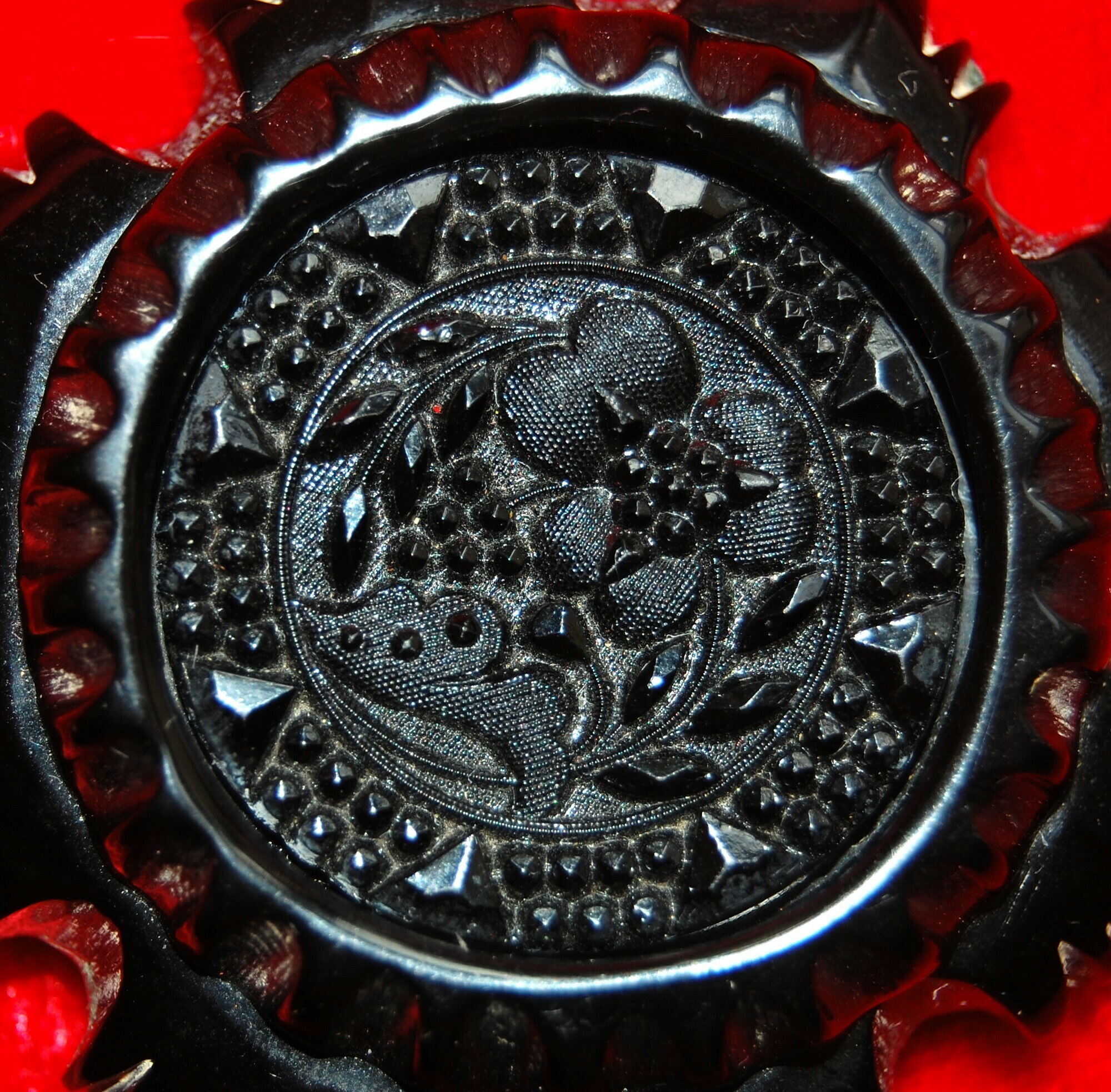 Rare Large Mid Victorian Whitby Jet Finely Carved Brooch With Highly Polished Florals C. 1860/70