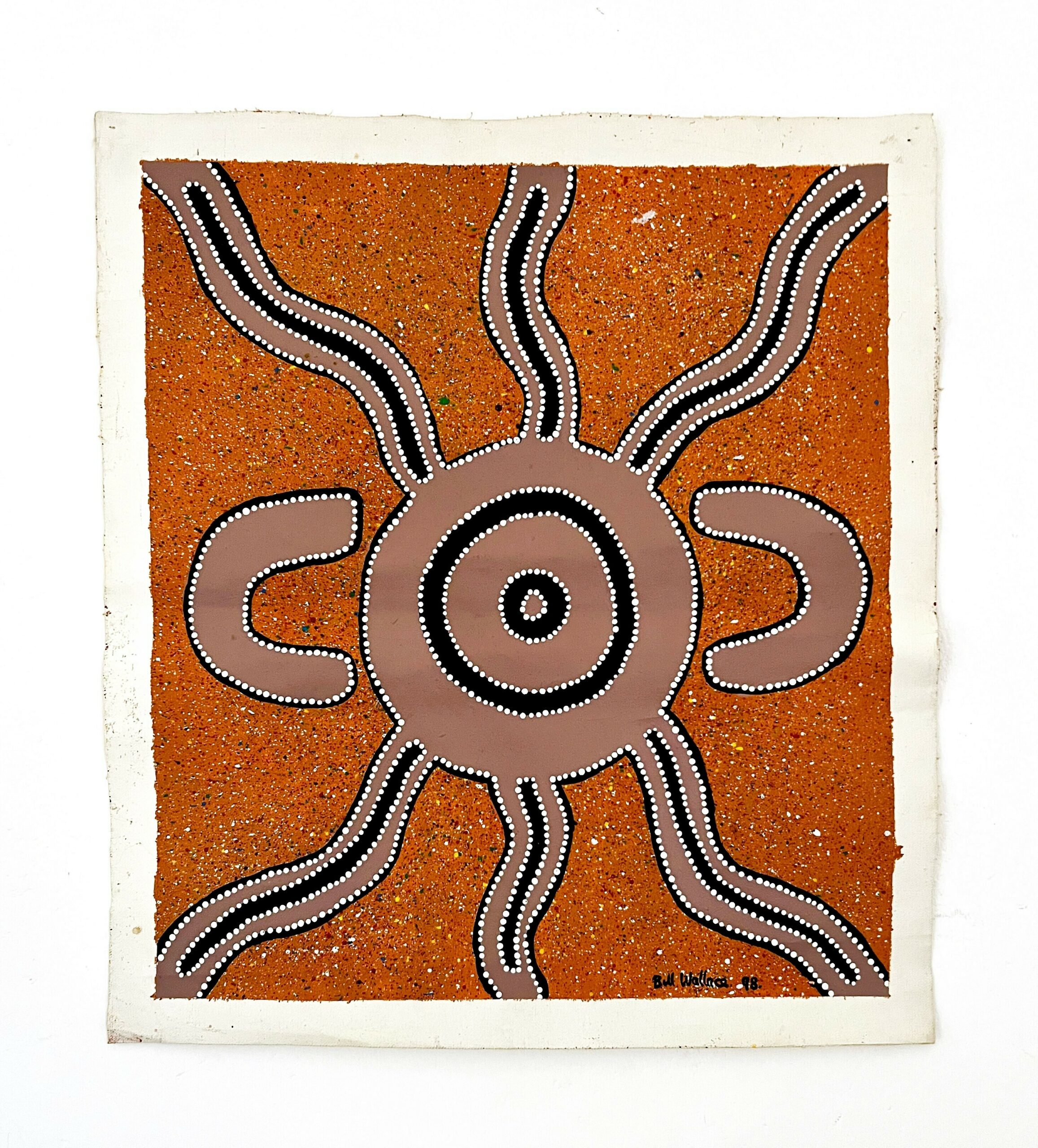 Rare Vintage Aboriginal Dot Painting Acrylic On Canvas By Bill Wallace Of The Kamilaroi People, North West N.S.W. Australia, Signed And Dated '98.