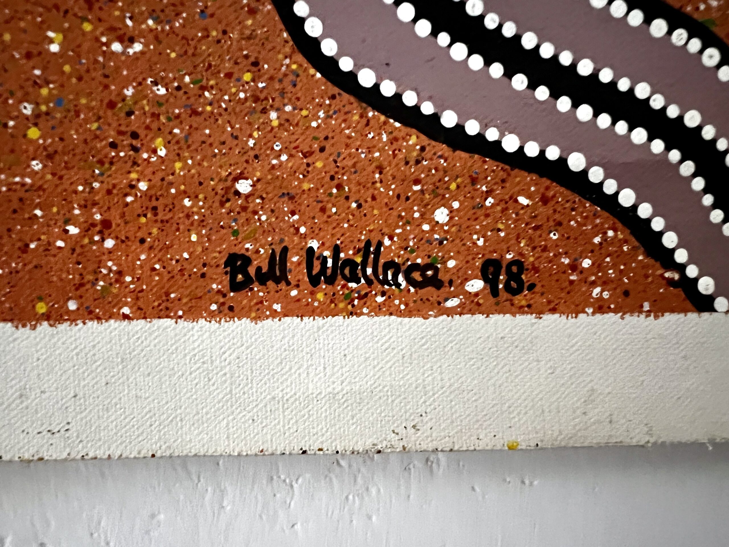 Rare Vintage Aboriginal Dot Painting Acrylic On Canvas By Bill Wallace Of The Kamilaroi People, North West N.S.W. Australia, Signed And Dated '98.