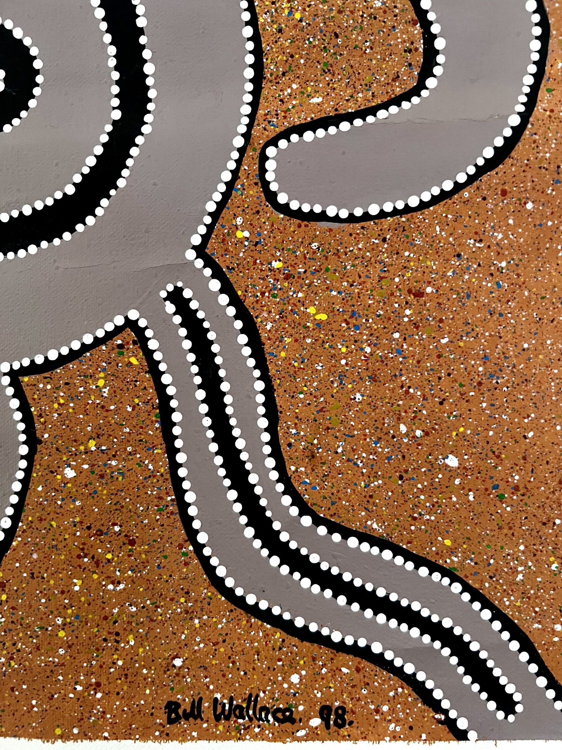 Rare Vintage Aboriginal Dot Painting Acrylic On Canvas By Bill Wallace Of The Kamilaroi People, North West N.S.W. Australia, Signed And Dated '98.