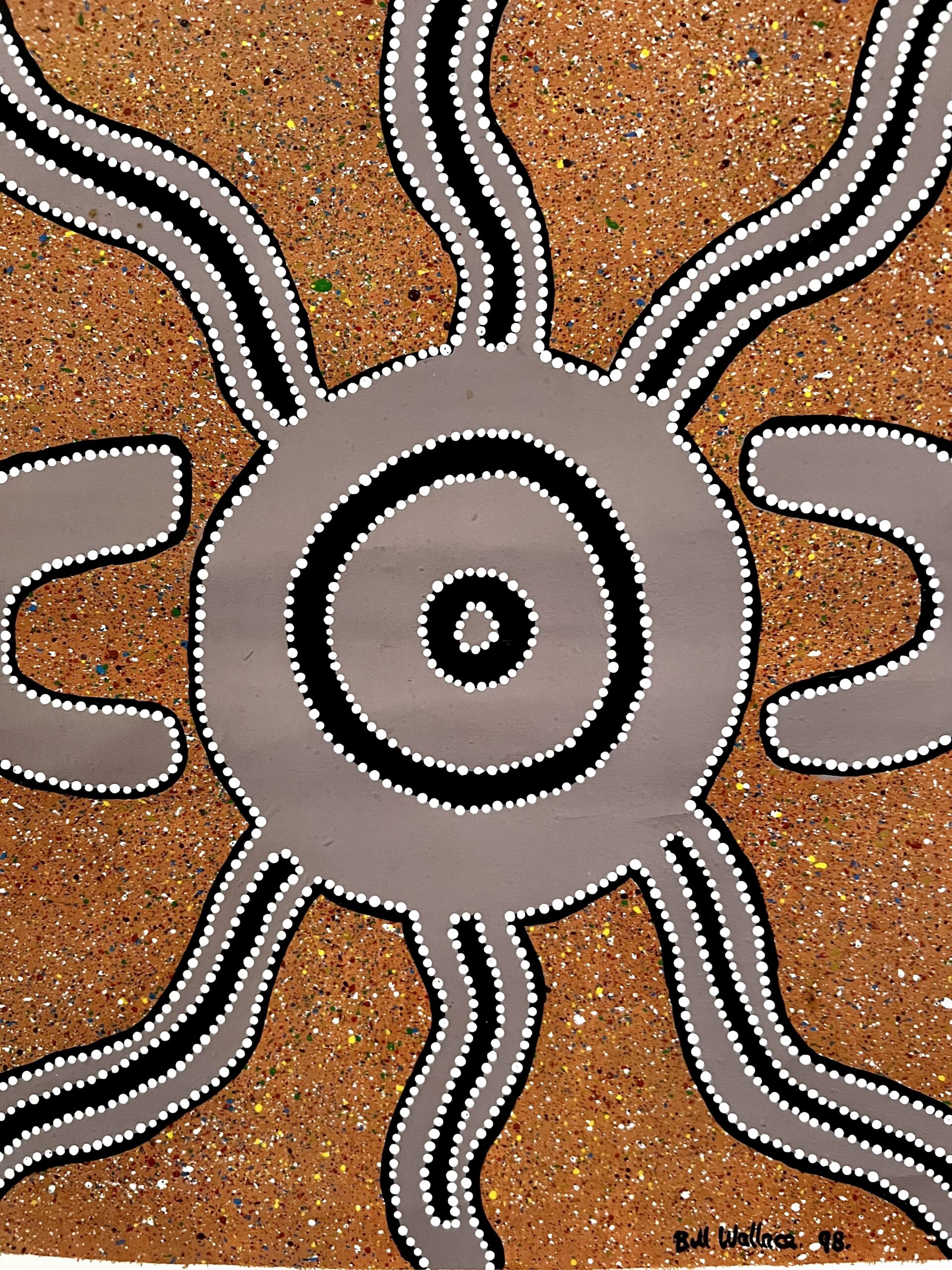 Rare Vintage Aboriginal Dot Painting Acrylic On Canvas By Bill Wallace Of The Kamilaroi People, North West N.S.W. Australia, Signed And Dated '98.