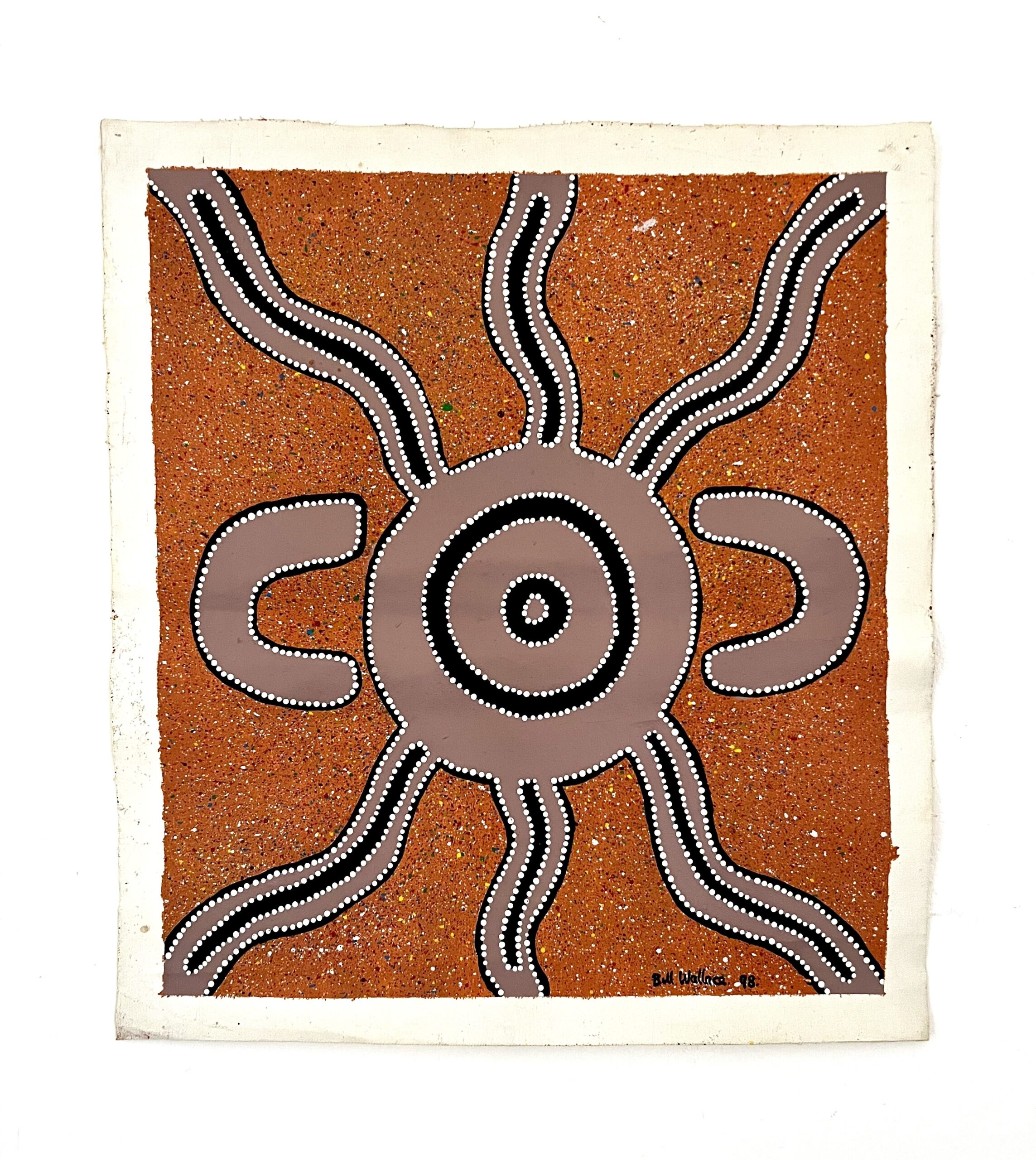 Rare Vintage Aboriginal Dot Painting Acrylic On Canvas By Bill Wallace Of The Kamilaroi People, North West N.S.W. Australia, Signed And Dated '98.
