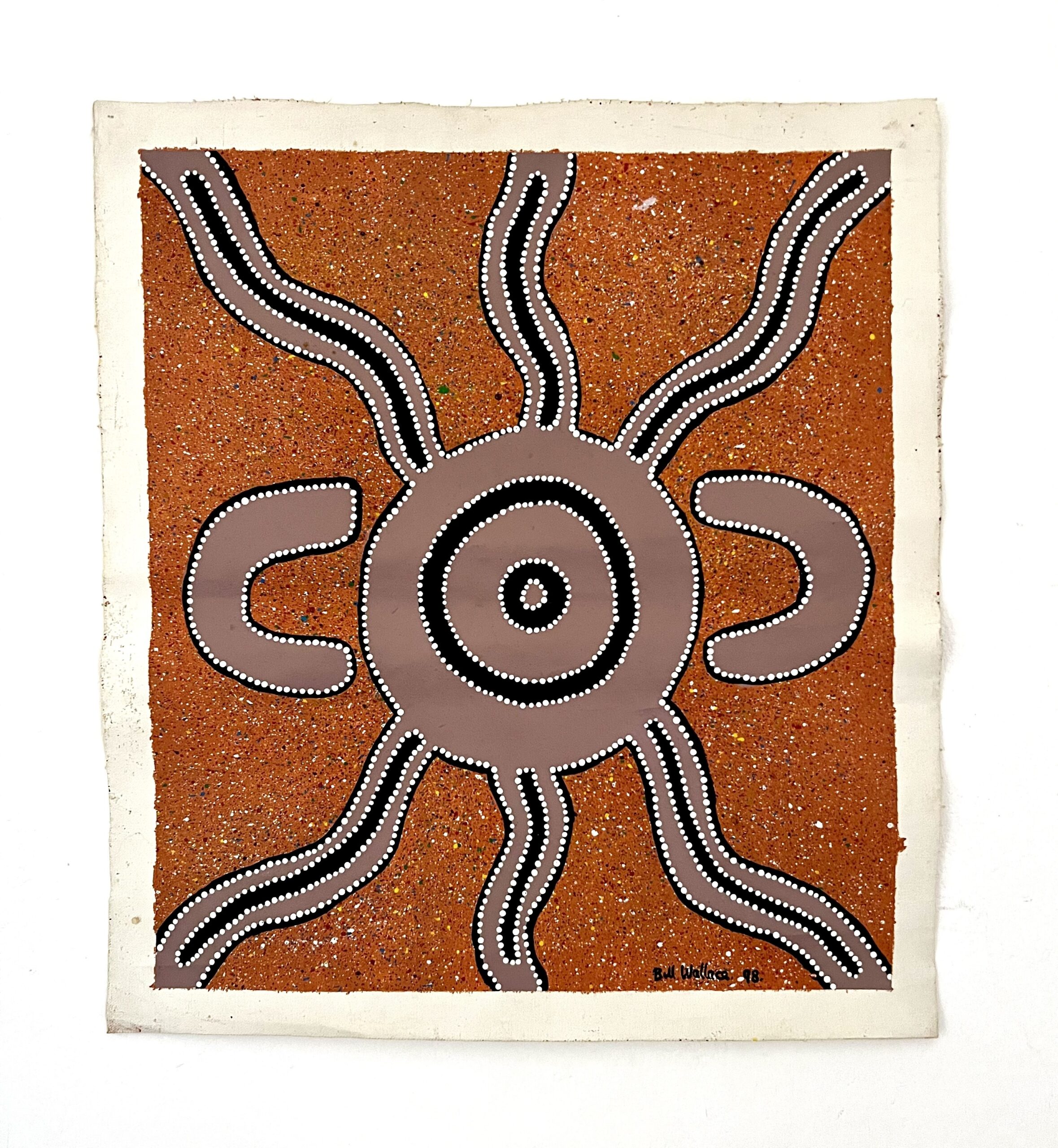 Rare Vintage Aboriginal Dot Painting Acrylic On Canvas By Bill Wallace Of The Kamilaroi People, North West N.S.W. Australia, Signed And Dated '98.