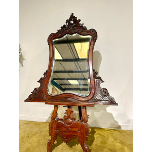 Victorian Ornate Mahogany Framed Bevel Edged Wall Mirror