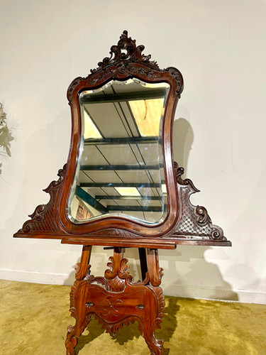 Victorian Ornate Mahogany Framed Bevel Edged Wall Mirror