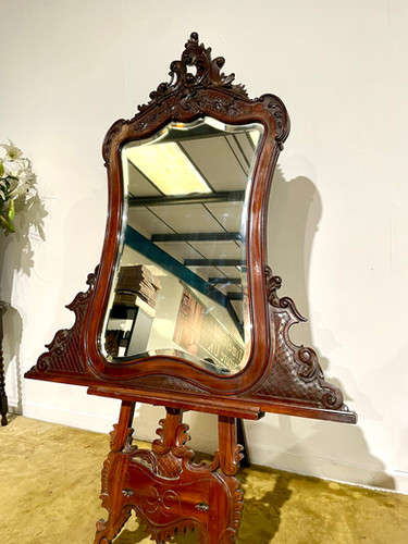 Victorian Ornate Mahogany Framed Bevel Edged Wall Mirror