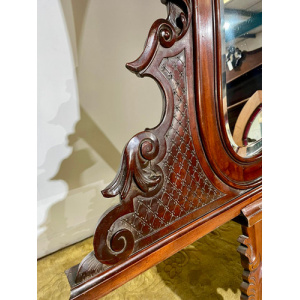 Victorian Ornate Mahogany Framed Bevel Edged Wall Mirror